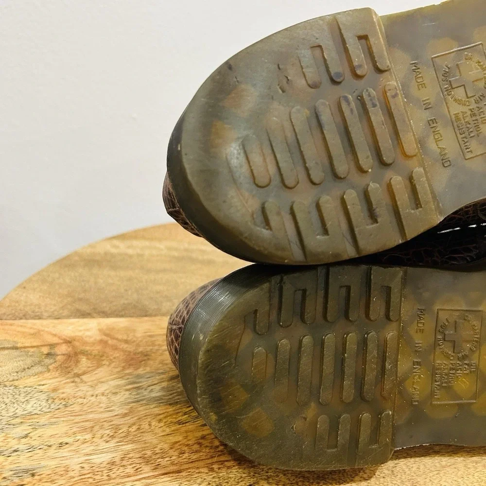 Vintage Dr Martens Brown Leather Oxford Shoes Embossed Crocodile Mens 12 England